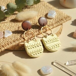 Handcrafted Boho Clay & Wood Earrings 🌿 Gold-Plated Artisanal Charm